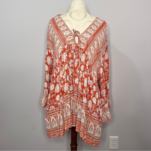 Free People Women Size Large Moonlight Dance Red Coral Orange Tunic - Picture 3 of 7